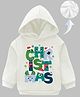 KAVEE Cotton Fleece Knit Christmas Theme Full Sleeves Typography Printed Light Winter Hooded Sweatshirt - White