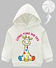 KAVEE Cotton Fleece Knit Full Sleeves Long Time No See Text Giraffe Printed Light Winter Hooded Sweatshirt - White
