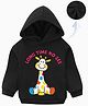 KAVEE Cotton Fleece Knit Full Sleeves Long Time No See Text Giraffe Printed Light Winter Hooded Sweatshirt - Black