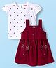 Babyhug Cotton Woven Frock & Half Sleeves Inner Tee With Polka Dot Print - Maroon & White