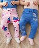 Babyoye Eco Conscious 100% Cotton With Eco Jiva Finish Full Length Leggings with Butterfly Foil Print & Bow Applique Pack of 2 - Pink & Blue