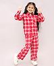 Little Ginnie Flannel Woven Full Sleeves Checked & HeartsPrinted Coordinating Night Suit Set - Red