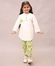 Little Ginnie Cotton Woven Full Sleeves Lion Printed Kurti Pyjama Night Suit Set - Green