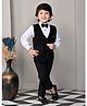 Little Ginnie Velvet Woven Full Sleeves Stone Embellished Striped 3 Piece Party Suit  - Black