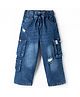 Olio Kids Denim Woven Full Length Distressed Jeans with Cargo Pockets - Navy Blue