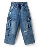 Olio Kids Denim Woven Full Length Distressed Jeans with Cargo Pockets - Light Blue