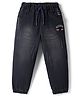 Olio Kids Denim Woven Full Length Distressed Jeans With Text Embroidery - Black