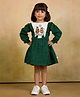 Tiny Twills Cotton Woven Full Sleeves Owl Embroidered Dress - Green