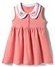 Bonfino 100% Cotton Knit Sleeveless Dress with Peter Pan Collar & Heart Embroidery - Pink