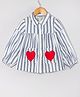 Hugsntugs Cotton Woven Full Sleeves Striped & Hearts Embroidered Top - White & Blue