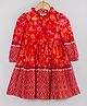 Hugsntugs Cotton Woven Full Sleeves Floral Printed Frill Detailed Dress - Red