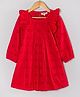 Hugsntugs Schiffli Woven Full Sleeves Floral Schiffli Embroidered Frill Detailed  Dress - Red