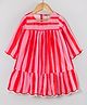 Hugsntugs Cotton Woven Full Sleeves Striped & Lace Detailed Dress - Red & Pink