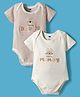 Simply Interlock Knit Half Sleeves Striped Onesies with Text Patch Detailing Pack of 2 - Multicolor