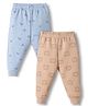 Pink Rabbit Knit Full Length Lounge Pant With Bear Print Pack Of 2 - Light Blue & Brown