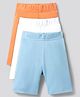 Bonfino 100% Cotton Knit Solid Colour Cycling Shorts Pack of 3 - White, Blue & Pink