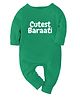Zeezeezoo 100% Cotton Knit Wedding Theme Full Sleeves Cutest Baraati Text Printed Romper - Green