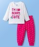 Doodle Poodle 100% Cotton Single Jersey Knit Full Sleeves T-Shirt Style & Lounge Pant Night Suit With Text Print - White & Pink