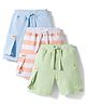 Bonfino 100% Cotton Knit Above Knee Length Dino Printed & Striped Cargo Shorts Pack of 3 - White Light Blue & Green