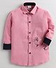 Polka Tots Cotton Woven Full Sleeves Dolphin Embroidered Shirt - Pink