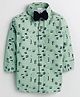 Polka Tots Cotton Woven Full Sleeves Alphabets Printed Shirt With Bow - Green