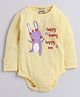 Polka Tots Cotton Knit Full Sleeves Happy Bunny Happy Me Text Printed Onesie  - Yellow