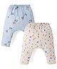 Pink Rabbit Single Jersey Knit Full Length Diaper Leggings with Car Print Pack of 2 - Light Blue & Cream