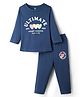 Pink Rabbit Single Jersey Knit Full Sleeves T-Shirt & Lounge Pant Set With Heart Print - Navy Blue