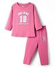 Pink Rabbit Single Jersey Knit Full Sleeves T-Shirt & Lounge Pant Set With Number Print - Pink