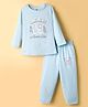 Pink Rabbit Single Jersey Knit Full Sleeves T-Shirt & Lounge Pant Set With Number Print - Light Blue