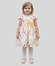 PinkCow Cotton Linen Woven Cap Sleeves Butterfly Printed Bow Applique Detailed Dress - Multi Colour