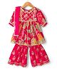 Teentaare Cotton Woven Three Fourth Sleeves Kurta & Salwar Set With Floral Print & Dupatta - Red