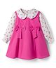 Babyhug Cotton Woven Frock & Full Sleeves Inner Tee With Floral Print & Bow Applique - Pink & White