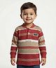 Spool Junior Cotton Knit Full Sleeves Striped 1607 Number Patch Detailed Tee - Maroon