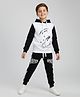 Polka Tots Cotton Knit Full Sleeves There Is No Place Like Space Text Printed Hooded Sweatshirt & Joggers Set - Black & White