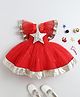 TINY MINY MEE  Elastane Woven Flutter Sleeves Star Embellished Dress - Red