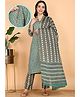 Moms Ever Cotton Woven Three Fourth Sleeves Floral Printed Maternity Kurti With Side Zipper Nursing Access & Pant With Dupatta Set - Teal