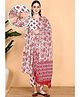Moms Ever Cotton Woven Three Fourth Sleeves Floral Printed Maternity Kurti With Side Zipper Nursing Access & Pant With Dupatta Set - Red