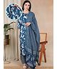 Moms Ever Cotton Woven Three Fourth Sleeves Paisley Printed Maternity Kurti With Side Zipper Nursing Access & Pant With Dupatta Set - Blue