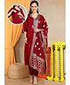Moms Ever Blended Woven Three Fourth Sleeves Floral Embroidered Maternity Kurti With Side Nursing Access & Pant With Dupatta Set - Maroon