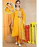 Moms Ever Blended Woven Three Fourth Sleeves Floral Embroidered Maternity Kurti With Side Nursing Access & Pant With Dupatta Set - Yellow