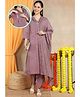 Moms Ever Blended Woven Three Fourth Sleeves Floral Embroidered Maternity Kurti With Side Nursing Access & Pant With Dupatta Set - Mauve
