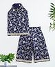 The Magic Wand Woven Sleeveless Floral Printed Gota Lace Embellished Incut Kurti & Palazzo Set - Navy Blue