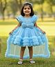 Lagorii Net Knit Sleeveless Sequins Embellished Bow Applique Detailed Ruffled Dress - Blue