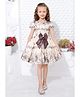 Lagorii Cotton Blend Woven Half Puffed Sleeves Floral Printed Bow Applique Detailed Dress - Cream