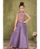 Lagorii Organza Woven Sleeveless Sequins Embellished  Floral Embroidered Top & Palazzo With Dupatta Set - Lavender