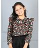 Cutiekins Woven Full Sleeves Floral Printed Frill Detailed Shirt Style Top - Black & Pink