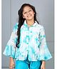 Cutiekins Woven Full Sleeves Tie & Dye Printed Top - Off White & Turquoise Blue
