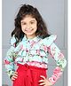 Cutiekins Woven Full Sleeves Floral Printed Frill Detailed Top - Sky Blue & Pink