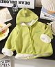 Little Jump Cotton Woven Full Sleeves Dinosaur Embroidered Light Winter Hooded Sweatjacket - Green